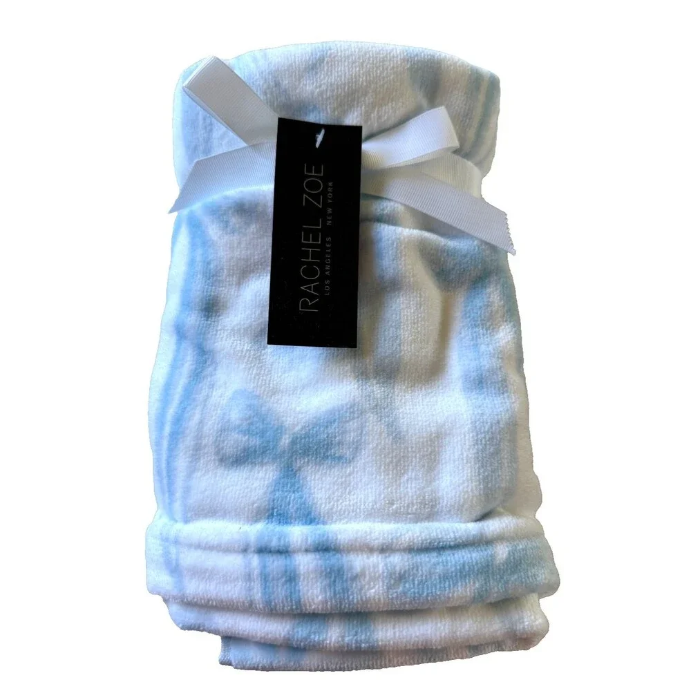 Rachel Zoe Coquette Hand Towels Set of 2 White Blue Bow Print 100% Cotton 18x28